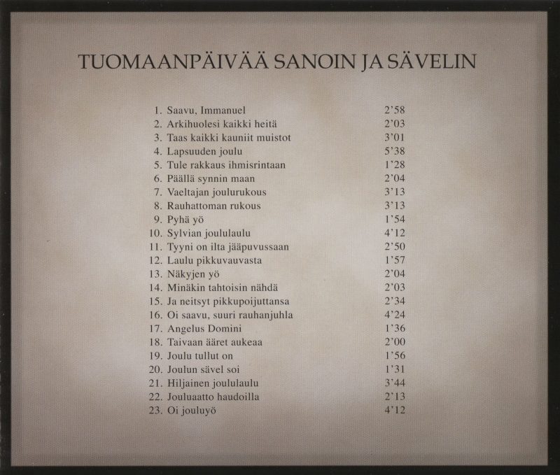 Tuomaanpäivää sanoin ja sävelin takakansi