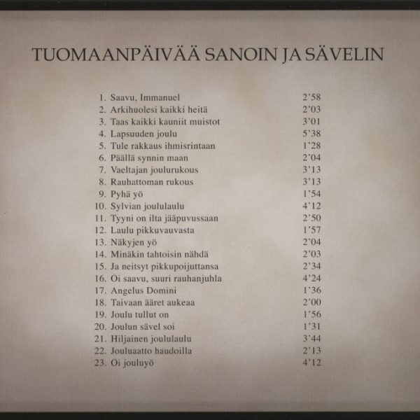 Tuomaanpäivää sanoin ja sävelin takakansi